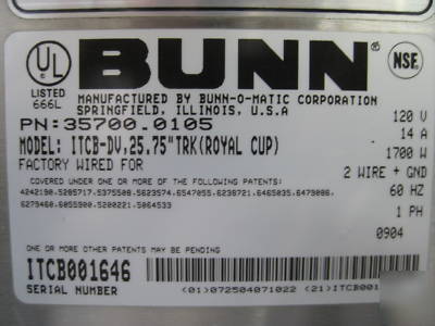 Bunn infusion coffee tea brewer digital model itcb-dv