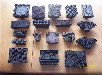 18 antique carved wood stamps blocks wallpaper press