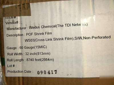 22 rolls wedus chemical polyolefin (pof) film # WS03