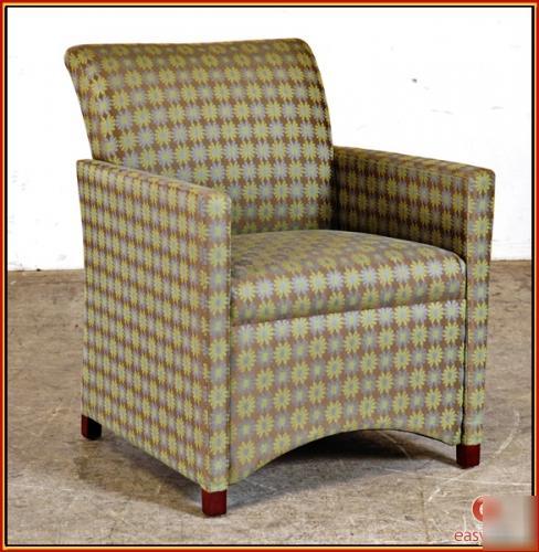 Blue-green floral pattern upholstered accent arm chair
