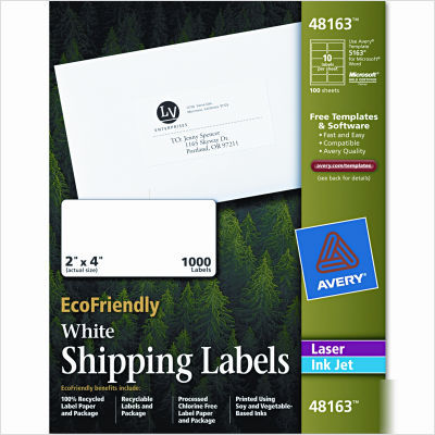 Eco-friendly labels, 2 x 4, white, 1000/pack