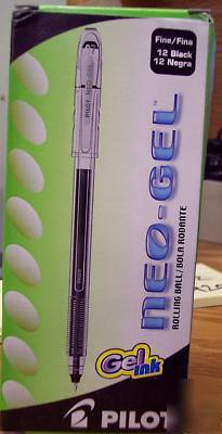 New (12) pilot neo-gel fine black gel rolling ball pens- 