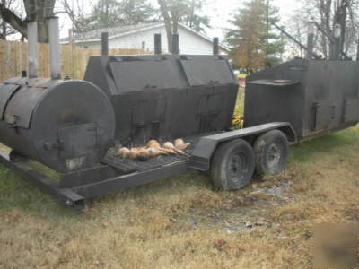 3 bbq pit smokers on 1 trailer