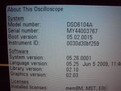 Agilent DSO6104A oscilloscope: 1 ghz, 4 channels, 8MPTS