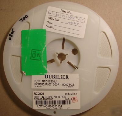 Dubilier 0805 resistor 300 reel, 5%, RPC12301J, 5000PCS