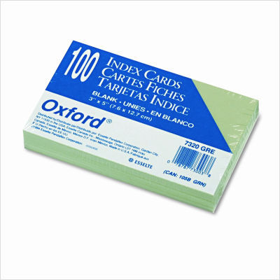 Unruled index cards, 3 x 5, green, 100 per pack
