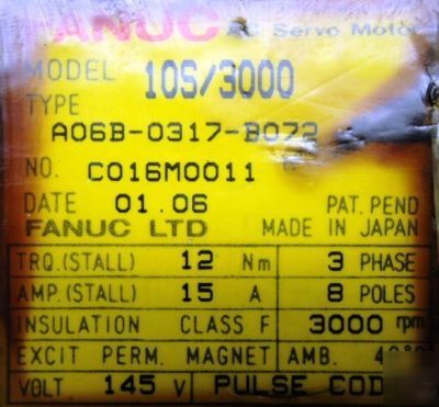 Fanuc ac servo motor 10S/3000 A06B-0317-B072 _ 15 amp