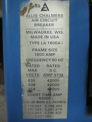 Allis-chalmers la-1600A 1600 amp a air circuit breaker