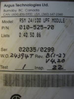 Argus rsm 24/100 upf rectifier module p.n. 010-525-20