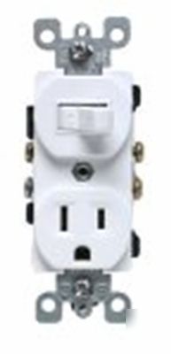 Combination single pole toggle switch and plug, ivory 