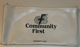 Community first money bag logo- white w/ black letters