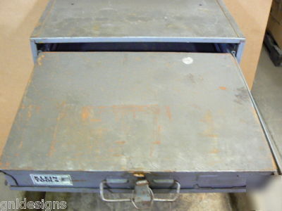 4 klein storage boxes in slide rack w/fasteners & parts