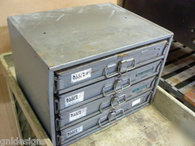 4 klein storage boxes in slide rack w/fasteners & parts