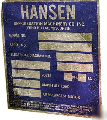 Hansen liquid chiller - model 10T1P1C reduced price