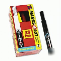 Permanent markers,chisel tip,12/pk, bk/rd/be/gn/bn/yw/p