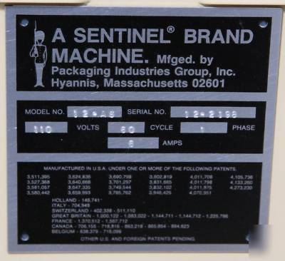 Sentinel packaging 12-as 12AS auto automatic sealer