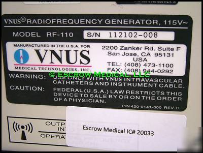 Vnus closure rf radiofrequency generator veins evlt