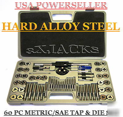 60 pc full metric & sae tap & die set hard alloy steel 