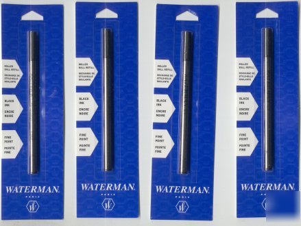 4 * waterman blk fine pt pen rollerball genuine refills