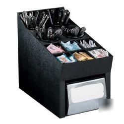 Lid straw and condiment organizer with napkin dispenser