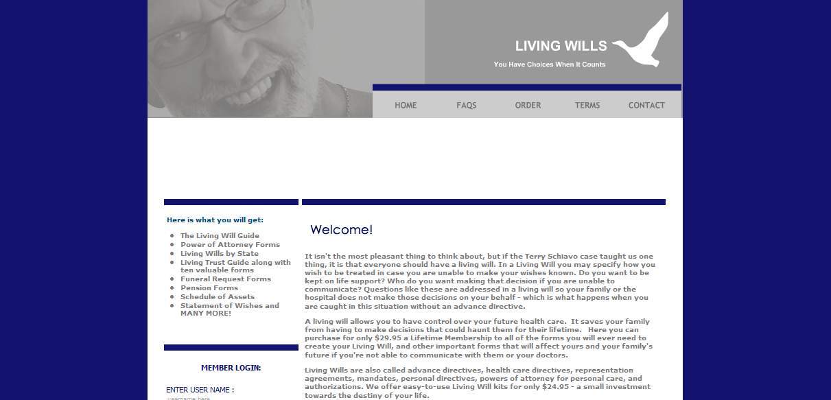 Living will forms website with added adsense affiliate
