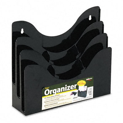 3-tier document organizr w/dividers display rack, black