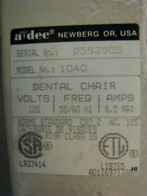 Adec cascade radius dental chair pkg. a-dec rear asst