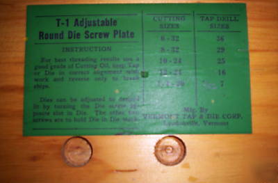 Vintage t-1 adjustable tap and die set vermont