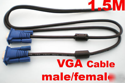 1 x vga svga DB15 m/f cable with 2 magnetic rings black