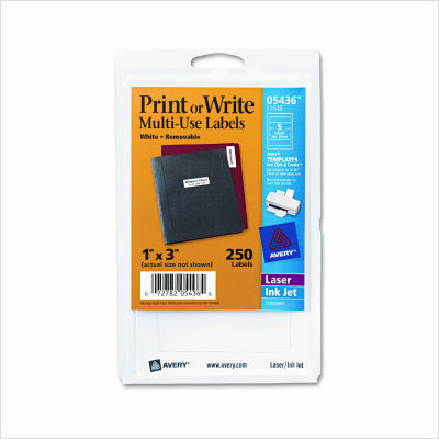 Self-adhesive removable labels, 1 x 3, white, 250/pack
