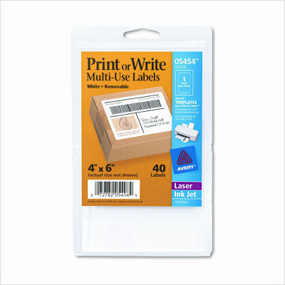 Self-adhesive removable labels, 4 x 6, white, 40/pack