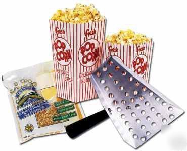 96 popcorn 4OZ salt ready pack, scoop & 100 .75OZ boxes