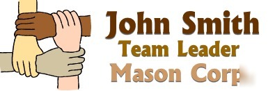 Hands linked name tag badge custom business scout team