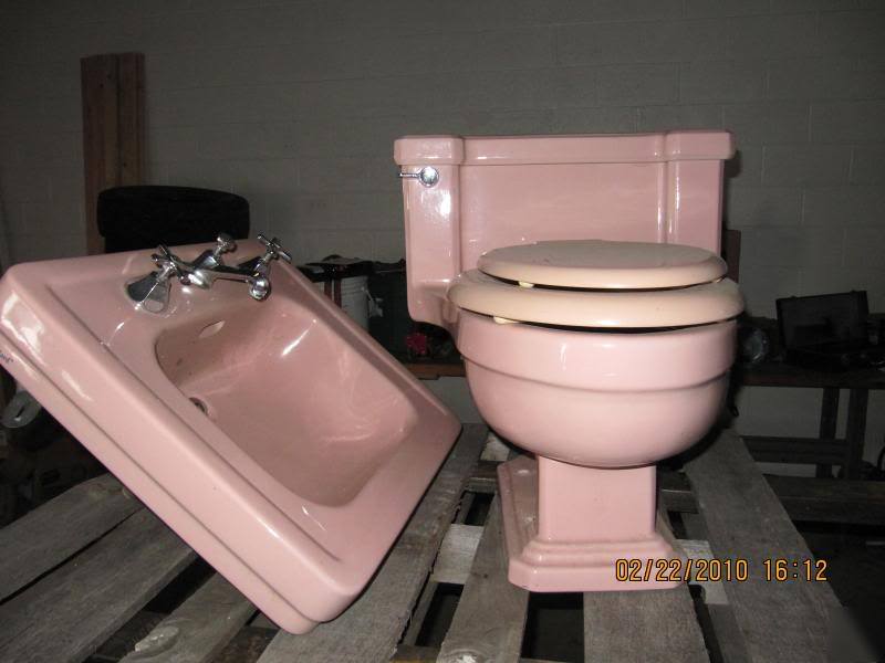 Vintage pink toilet & sink art deco mid century modern