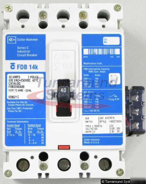 New cutler-hammer FDB3040A08 circuit breakers, 40 amp, 