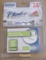 Brother TZMQG35 p-touch label tape, white on lime green