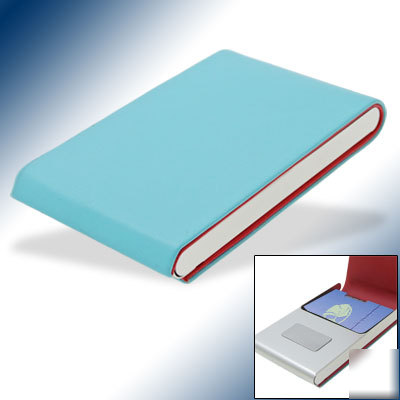 Faux leather flip business credit card holder skyblue