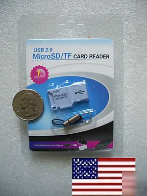 Usb microsd tf card reader super slim blue led *usa