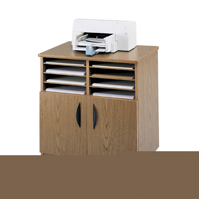 Safco mobile wood machine printer sort stand medium oak