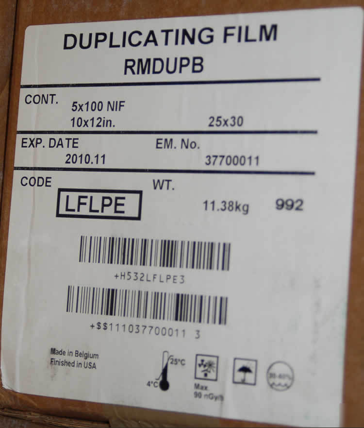 X-ray duplicating film rm dupb 10X12 exp nov 2010
