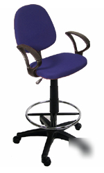 New drafting chair stool with arms blue fabric office