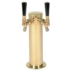 Double tap brass tower for draft keg beer kegerator