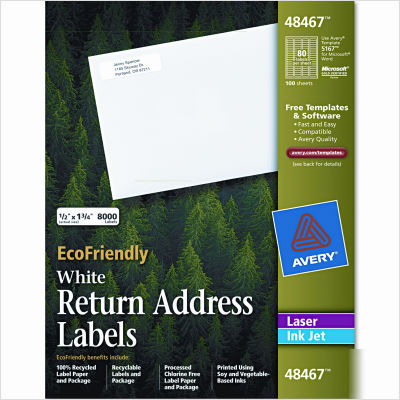 Eco-friendly labels, 1/2 x 1 3/4, white, 8000/pack
