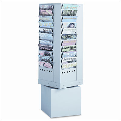 Steel rotary magazine rack, 44 pockets, 14X14X48, gray