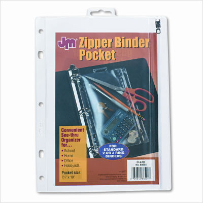 Zippered ring binder pocket, 10-1/2 x 8, clear/white