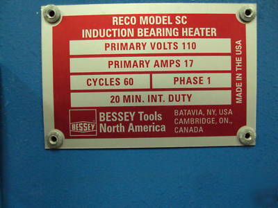 Bessey reco induction bearing heater SC110V msrp $2000