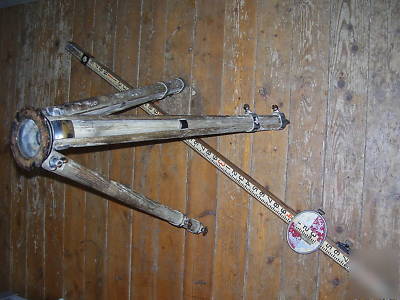 Gurley transit with box, tripod, and stick