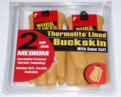 New 2 pr midwest lined leather gloves snowcuff medium * *