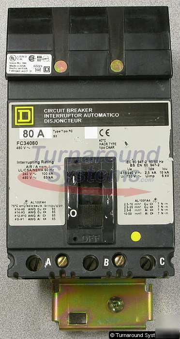 New square d FC34080 circuit breaker, 80 amp, i-line, 