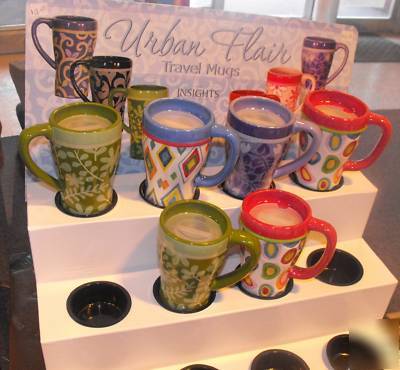 New retail coffee mug travel mug display & unused